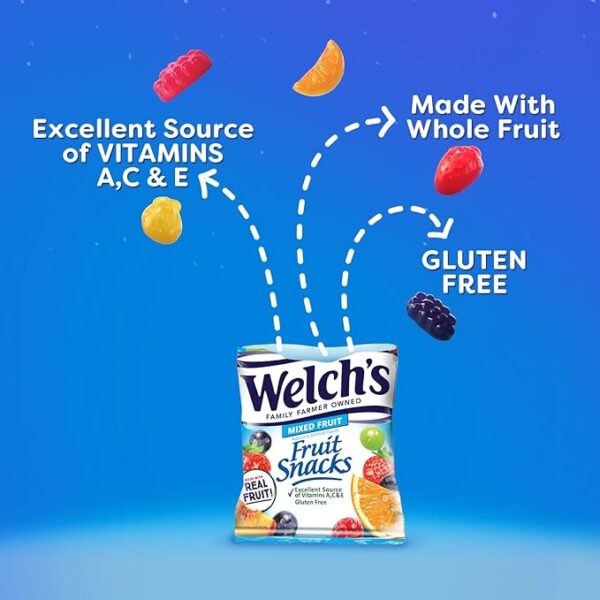 Welch's Fruit Snacks, Mixed Fruit, Perfect Halloween Candy Bulk Pack, Gluten Free, Individual Single Serve Bags, 0.8 oz (Pack of 40) - Image 6