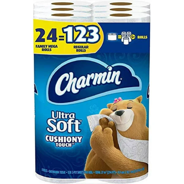 Charmin Ultra Soft Cushiony Touch Toilet Paper, 24 Family Mega Rolls = 123 Regular Rolls