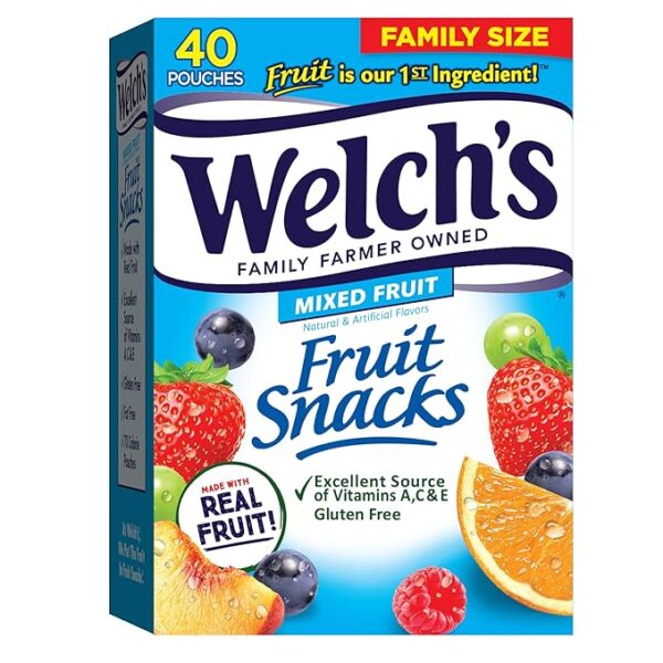 Welch's Fruit Snacks, Mixed Fruit, Perfect Halloween Candy Bulk Pack, Gluten Free, Individual Single Serve Bags, 0.8 oz (Pack of 40)