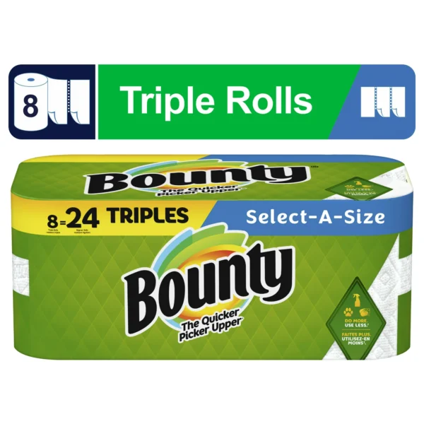 Bounty Select-A-Size Paper Towels, White, 8 Triple Rolls = 24 Regular Rolls